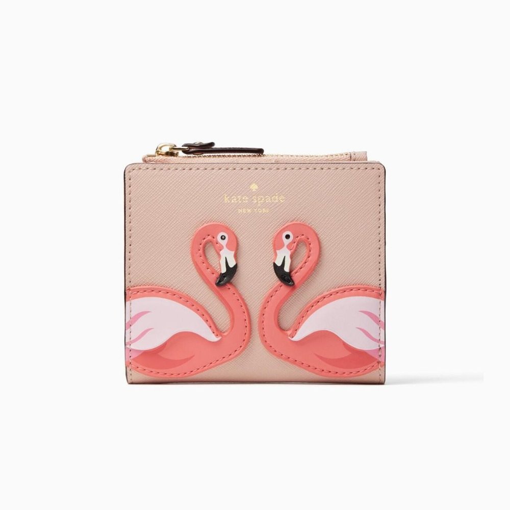 Kate Spade "By The Pool" Flamingo Adalyn Bi-Fold Wallet in Pink